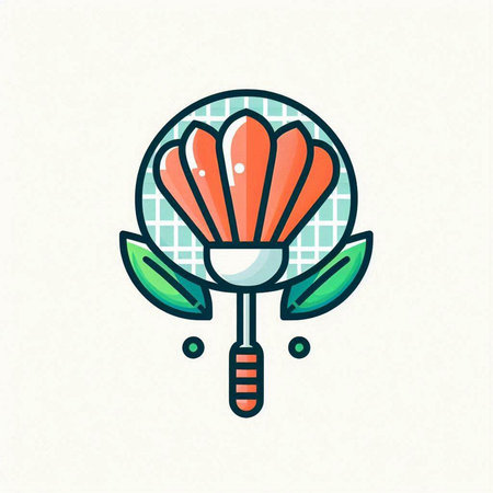 Illustration of a tennis racket with a flower on a white backgroundのイラスト素材