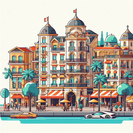 Cityscape of Barcelona, Spain. Vector illustration in vintage style.のイラスト素材