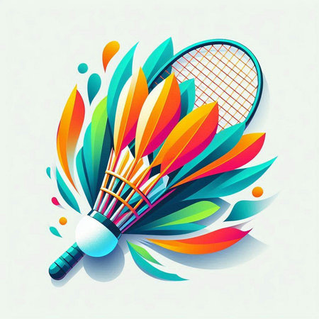 Badminton racket and shuttlecock on colorful background. Vector illustration.のイラスト素材