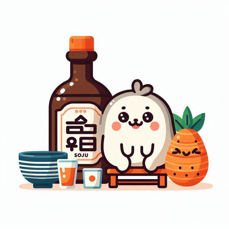 Kawaii Japanese food. Vector illustration in flat cartoon style.のイラスト素材