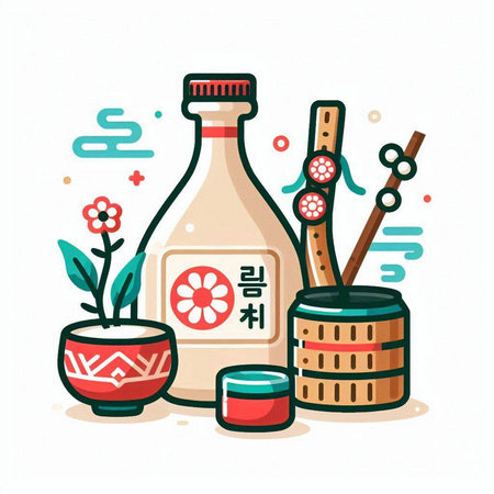 Japanese sake and chopsticks. Vector illustration in a flat style.のイラスト素材