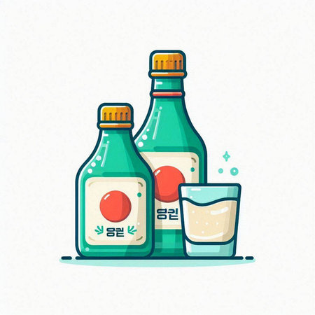 Soy sauce bottle and a glass of milk. Vector illustration.のイラスト素材
