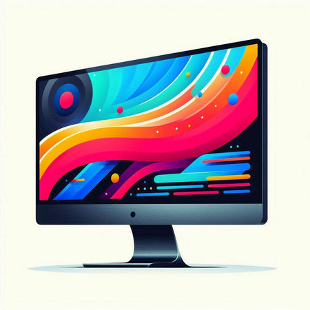 Computer monitor with colorful abstract pattern on the screen. Vector illustration.のイラスト素材