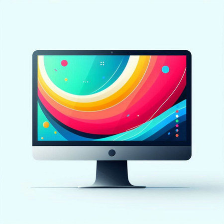 Computer monitor with colorful abstract background. Vector illustration. Eps 10.のイラスト素材