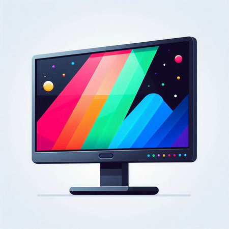 Computer monitor with colorful graphics, isolated on white background. Vector illustration.のイラスト素材