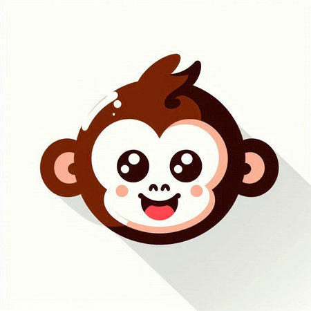 Cute monkey icon with long shadow on white background, vector illustration.のイラスト素材