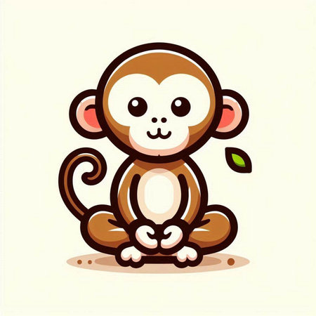 Cute monkey sitting on white background. Vector cartoon character illustration.のイラスト素材