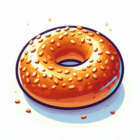 Illustration of a donut with sesame seeds on a white backgroundのイラスト素材