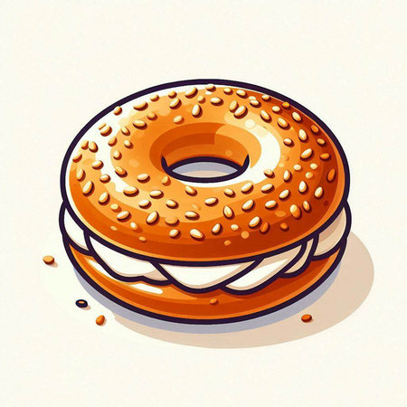 Bagel with cream cheese and sesame seeds. Vector illustration.のイラスト素材