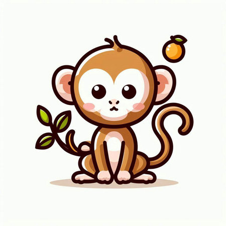 Cute cartoon monkey with orange on white background. Vector illustration.のイラスト素材