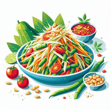 Vegetable salad in bowl. Vector illustration on white background.のイラスト素材