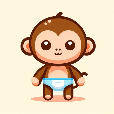 Cute monkey with diaper. Vector illustration of funny cartoon monkey.のイラスト素材