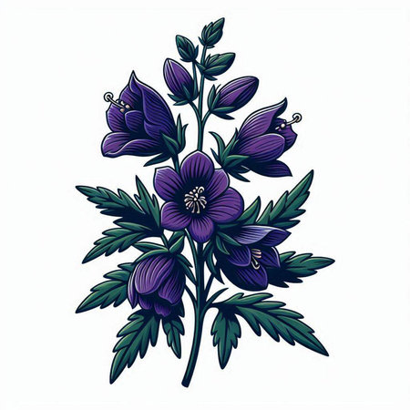 Violet flowers on a white background. Isolated vector illustration.のイラスト素材