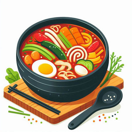 Japanese ramen soup in a bowl with chopsticks. Vector illustration.のイラスト素材