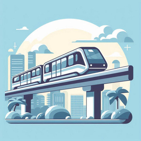 High-speed train on the background of the city. Vector illustrationのイラスト素材