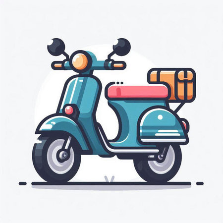 Vintage scooter. Vector illustration in flat style on white background.のイラスト素材