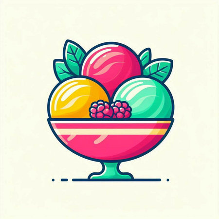 Vector illustration of ice cream in a bowl. Line art design for web, site, advertising, banner, poster, board and print.のイラスト素材