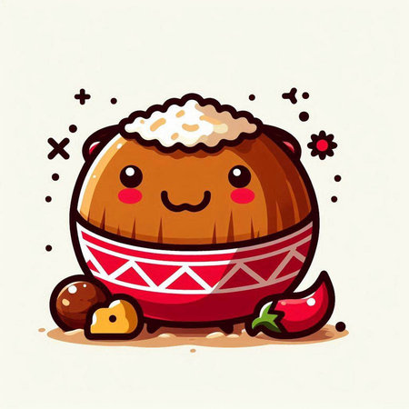 Cute kawaii vector illustration of a bowl of rice.のイラスト素材