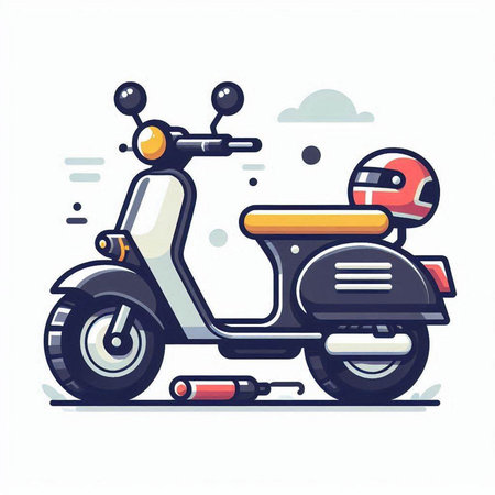 Vintage scooter on a white background. Vector illustration in flat style.のイラスト素材