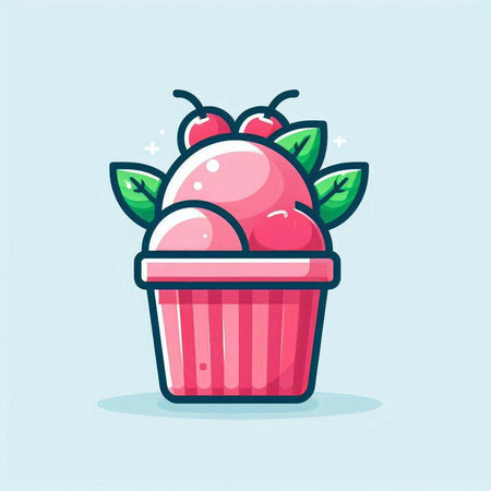 Cute ice cream in a cupcake. Vector cartoon illustration.のイラスト素材
