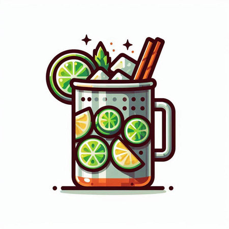 Cocktail with lime, mint and cinnamon. Vector illustration.のイラスト素材