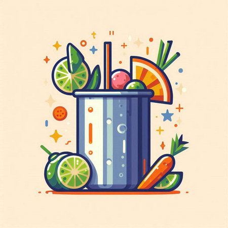 Fruit and vegetable smoothie in a glass, vector illustration.のイラスト素材