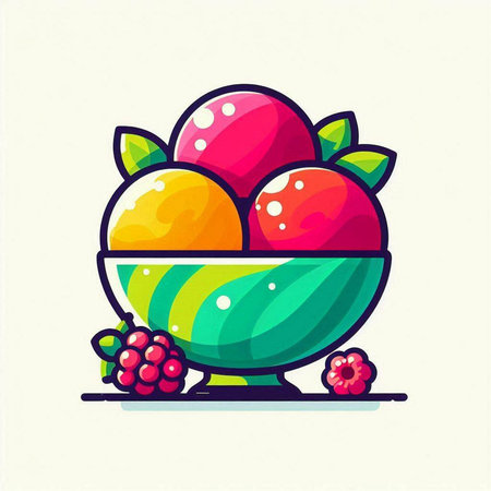 Fruit ice cream in bowl with berries, cartoon vector illustration.のイラスト素材