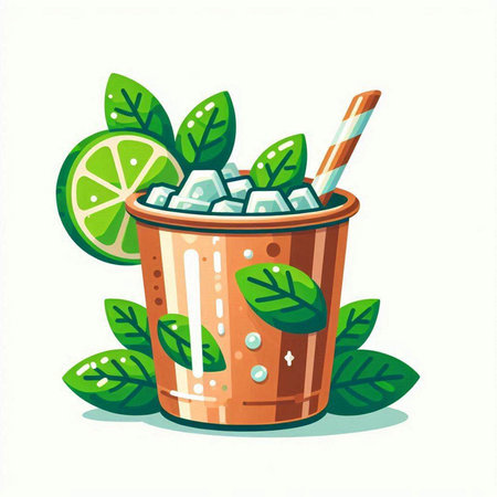 Cocktail with lime and ice in a glass. Vector illustration.のイラスト素材