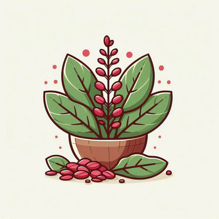 Coffee plant in a pot with leaves and seeds. Vector illustration.のイラスト素材