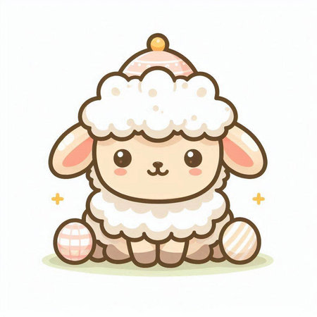 Cute sheep in a hat. Vector illustration on white background.のイラスト素材