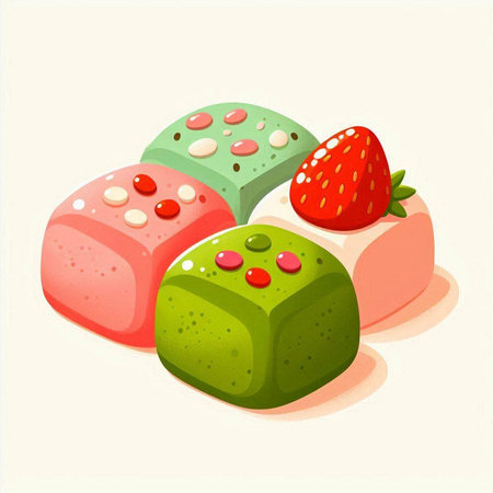 Illustration of a set of four delicious colorful baklava cakesのイラスト素材