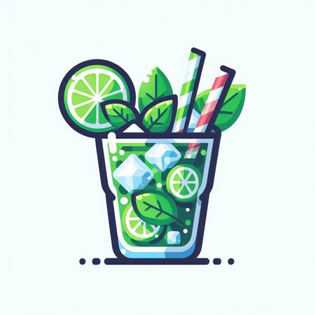 Cocktail with lime, mint and ice. Vector illustration.のイラスト素材