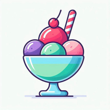 Ice cream in bowl. Colorful vector illustration in cartoon style.のイラスト素材