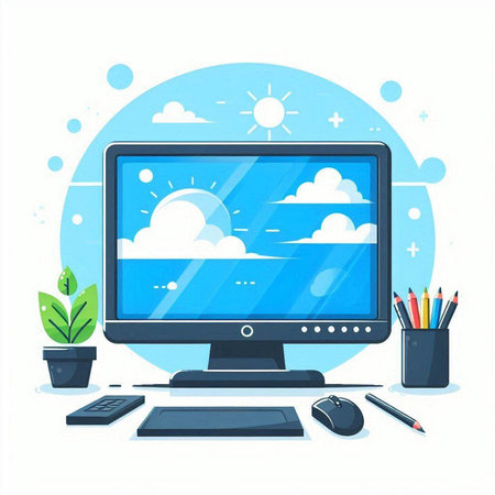 Computer screen with cloud computing concept. Vector illustration in flat style.のイラスト素材
