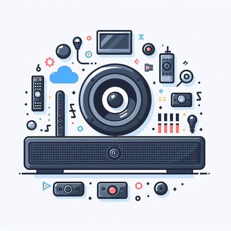 Vector illustration of modern flat design concept of multimedia technology. Webinar, video conference, online meeting, webinar.のイラスト素材