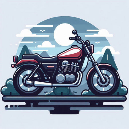 Vector illustration of a classic motorcycle on the road in the mountains.のイラスト素材