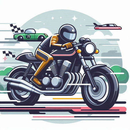 Vector illustration of a motorcyclist on a motorcycle. Side view.のイラスト素材