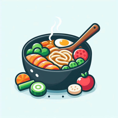japanese food vector illustration, noodle soup in a bowlのイラスト素材