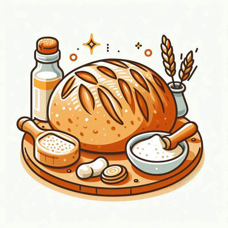 Illustration with bread, salt and spices on white background. Vector illustration.のイラスト素材