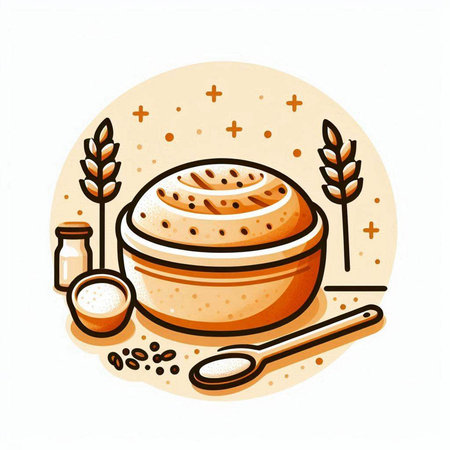 Illustration of a loaf of bread with wheat grains and spices.のイラスト素材