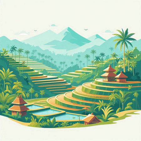 Rice terraces in Bali, Indonesia. Vector illustration.のイラスト素材