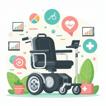 Wheelchair and medical equipment. Vector illustration in a flat style.のイラスト素材