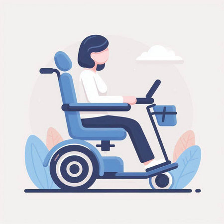 Disabled woman in wheelchair. Vector illustration in flat design style.のイラスト素材