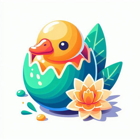 Easter egg with duckling. Vector illustration in cartoon style.のイラスト素材