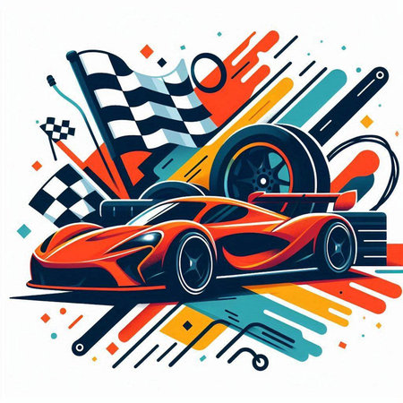 Futuristic race car on abstract colorful background. Vector illustration.のイラスト素材