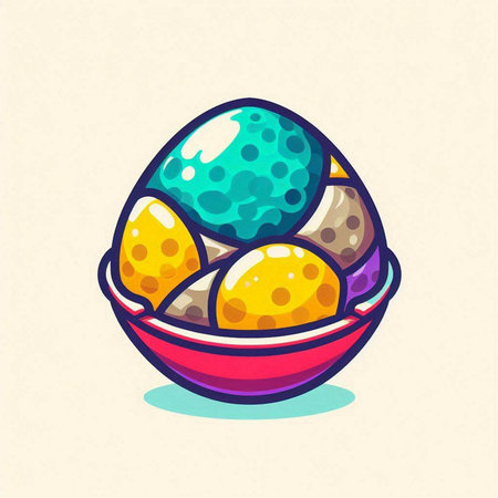 Easter egg in a bowl. Vector illustration in cartoon style.のイラスト素材