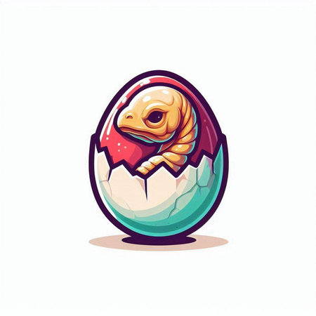 Easter egg with chicken inside isolated on white background. Vector illustration.のイラスト素材