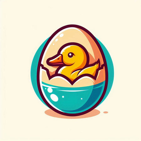 Illustration of a cute duckling in an egg. Vector illustration.のイラスト素材