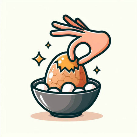 Easter egg in bowl with hand. Vector illustration. Eps 10のイラスト素材