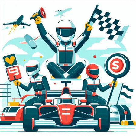 Racing car race, karting competition, vector illustration.のイラスト素材